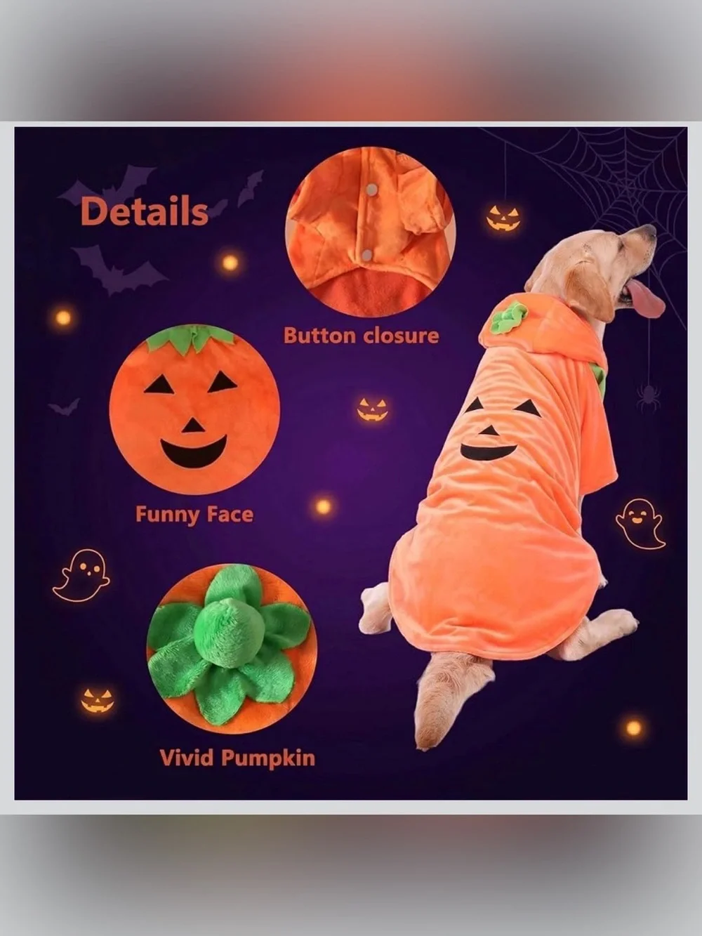 NWOT Orange Pumpkin Dog Plush Hoodie Costume - LARGE Dog - Pet Coat size 5XL